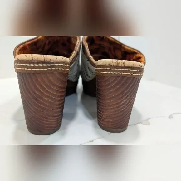 KORKS Women's Nora Clog Tan Crochet Overlay Slip On Wooden Platform Shoes 8 Boho - Picture 7 of 15